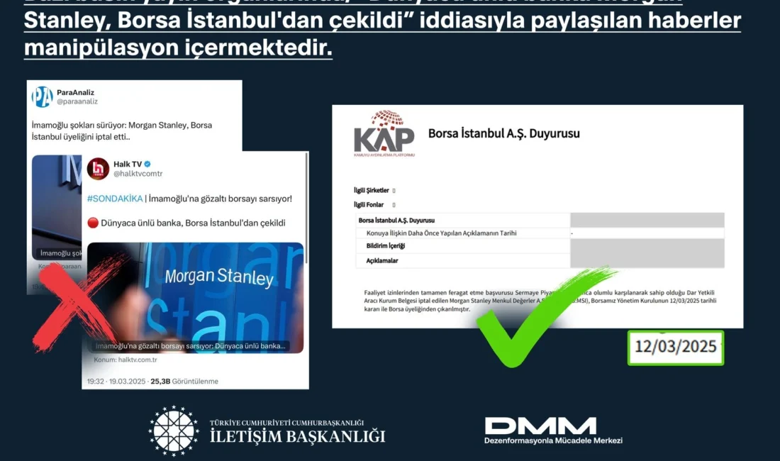Bazı basın yayın organlarında, “Dünyaca ünlü banka Morgan Stanley, Borsa