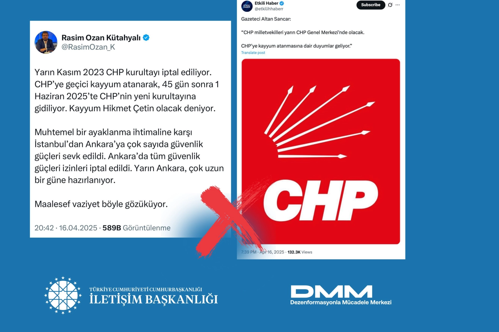 Bazı sosyal medya hesaplarından paylaşılan, “CHP’nin 38. Kurultayı iptal ediliyor,